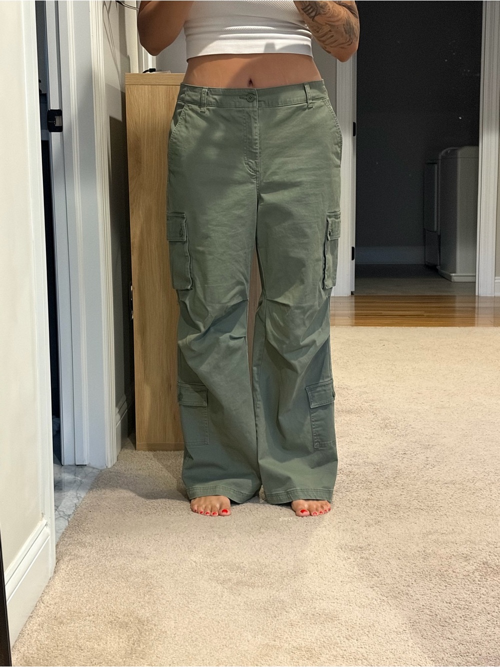 Olive Green Wide-Leg Cargo Pants